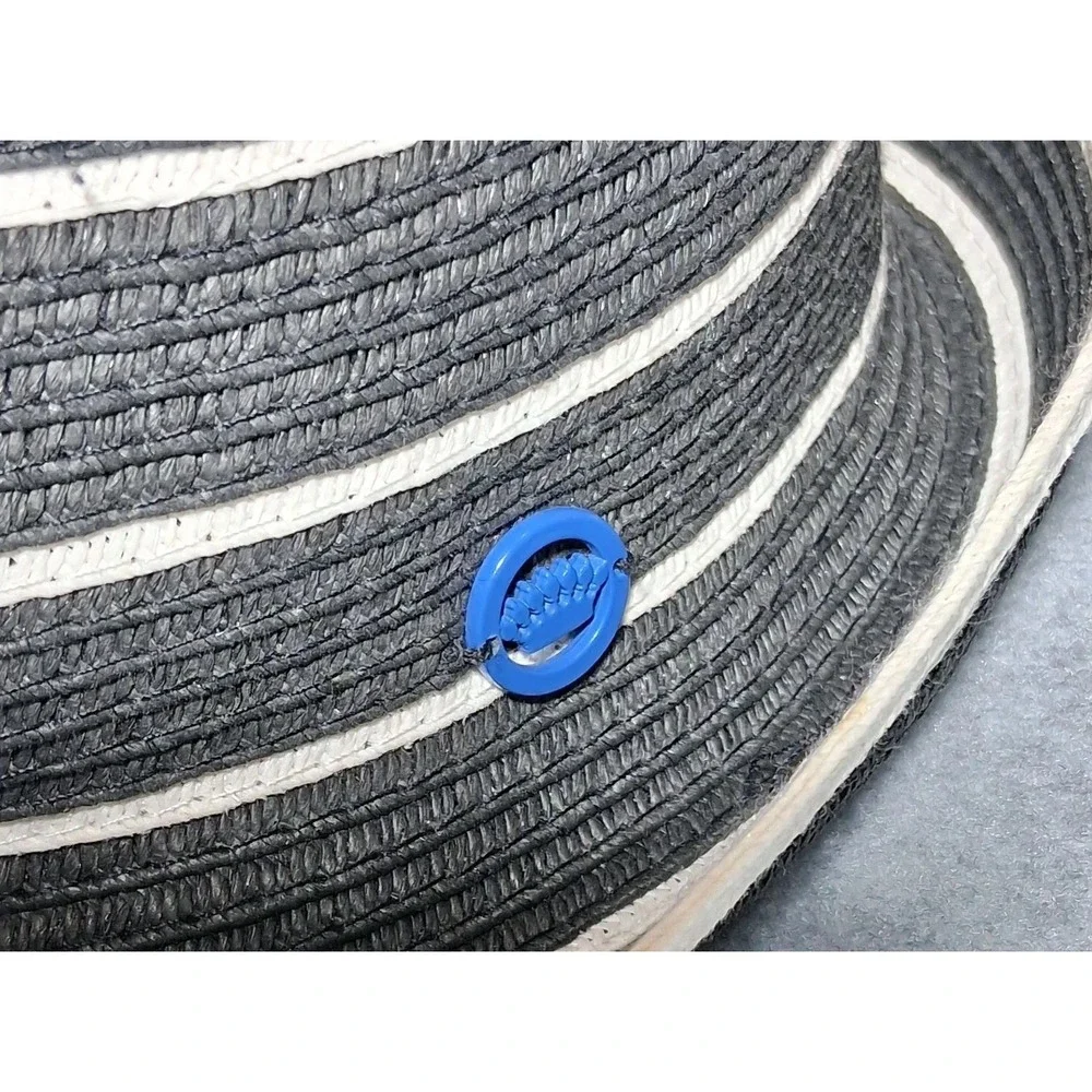 Juicy‎ Couture Black White Striped Straw Cloche Hat Blue Crown Pin YTRUH275 2012